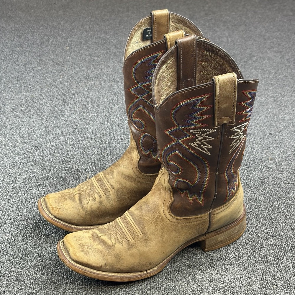 Nocona Cowpoke NL3101 Western Boots Tan Leather Square Toe Embroidered Womens 9B